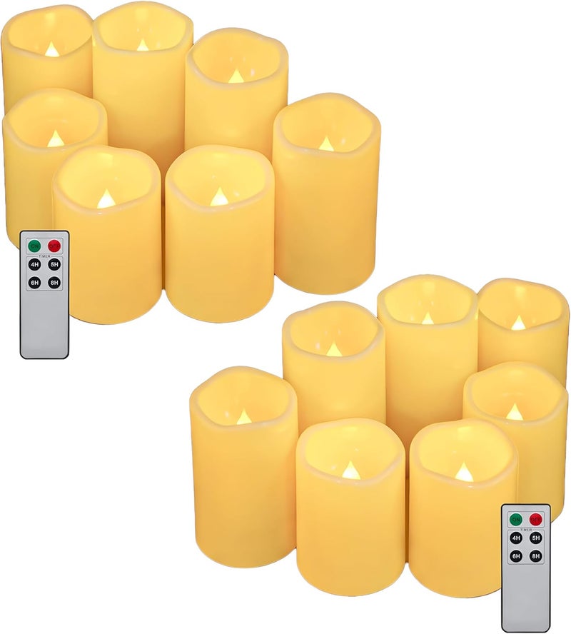 Aignis 14pcs Flameless LED Candles Battery Operated with Remote Timer, Outdoor Indoor Waterproof, Warm Glow for Cozy & Romantic Home/Wedding/Holiday Décor (D 3'' x H 4''/5''/6'') - Image 1